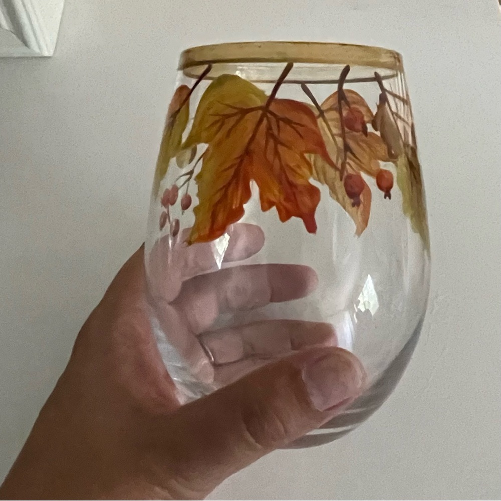 Set of 2 Autumn Leaf Stemless Wine Glasses - Picture 2 of 4